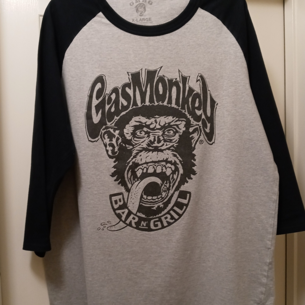 Gas Monkey Bar & Grill XL Graphic Tee (Jersey style 1/2 Sleeve on Gray & Black)